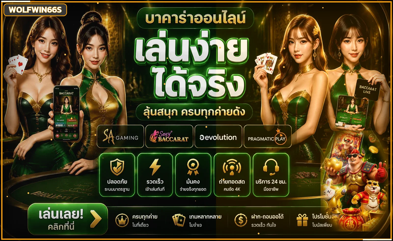 คาสิโนออนไลน์ WOLFWIN66S พร้อมข้อมูลโต๊ะและค่ายเกม